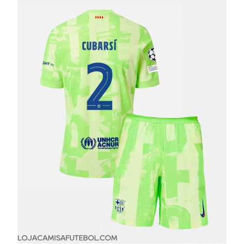 Camisa de Futebol Barcelona Pau Cubarsi #2 Equipamento Alternativo Infantil 2024-25 Manga Curta (+ Calças curtas)